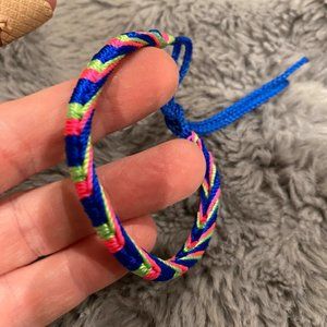 Friendship string bracelet pink blue green adjustable